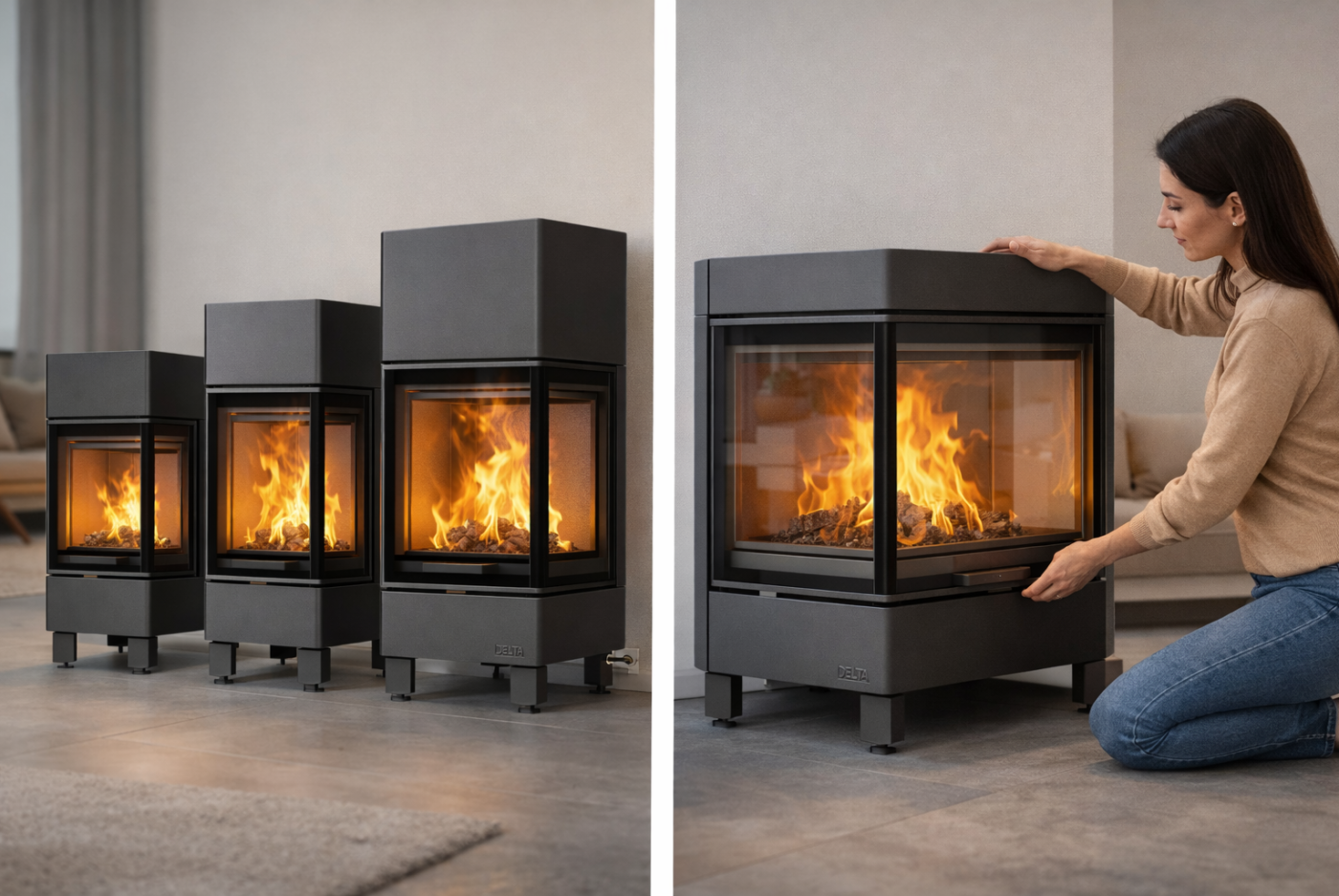 Линейка каминных топок Экокамин ДЕЛЬТА: кому подходит формат “три стекла”, как выбрать размер