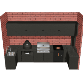 П-образная кухня с печью под казан, газовым и керамическим грилями