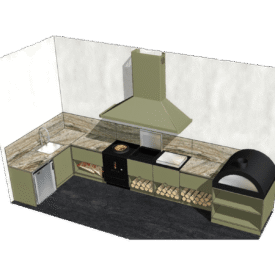 Угловая кухня с печью под казан, мангалом и пиццерией